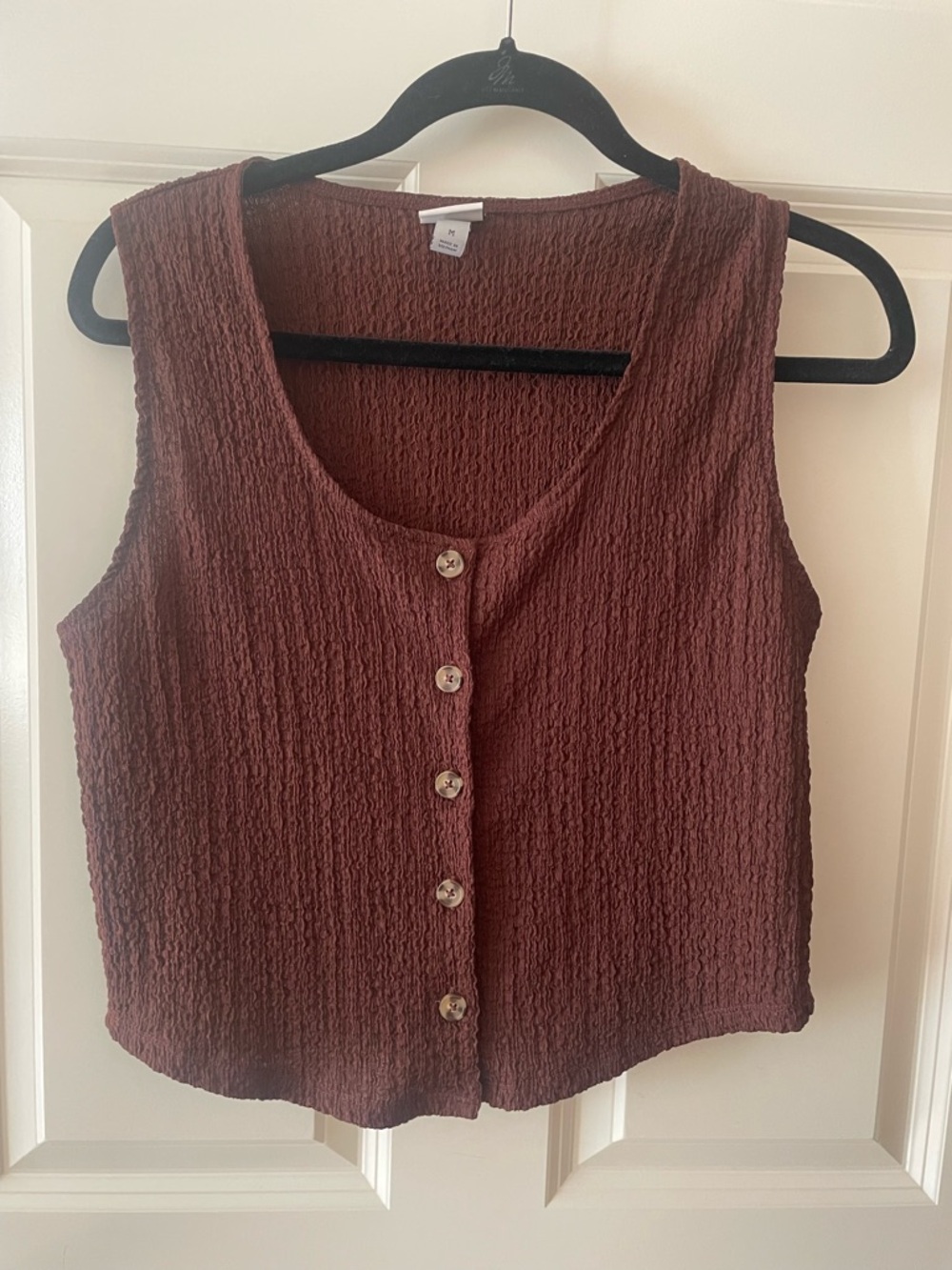 a new day Brown Textured Button-Front Sleeveless Crop Tank